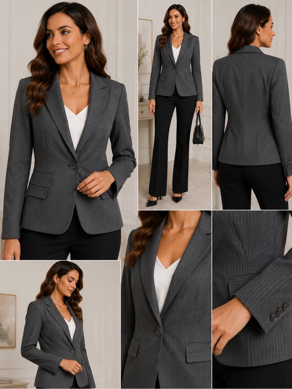 Kasper Women’s 10P Gray Pinstripe One Button Blazer NWT